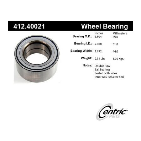 Centric Premium Double Row Wheel Bearing, Parts 412.40021
